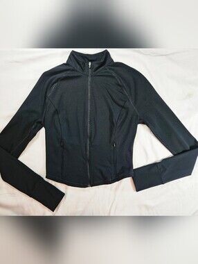 Garage Juniors Black Long Sleeve Athletic Fitted Zip Up Lightweight Jacket Sz S